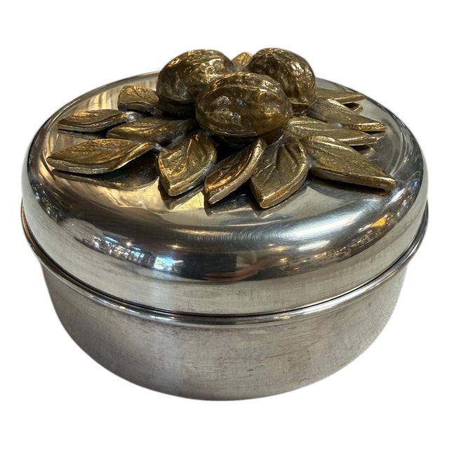 Vintage Brass Lemon Lid Box on Chrome Base For Sale