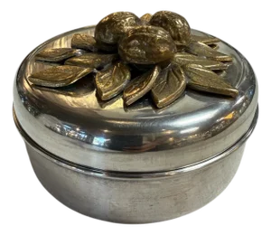 Vintage Brass Lemon Lid Box on Chrome Base
