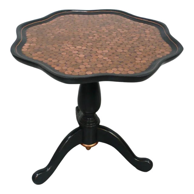 Black & Copper Round Side Table, 1940s For Sale