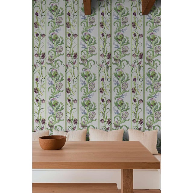 Artichoke Stem Stripe Grasscloth Wallpaper by House Party | Terra Verde | 8 Yards For Sale - Image 4 of 11