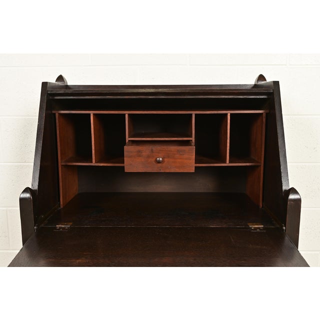 Wood Stickley Brothers Antique Mission Oak Arts & Crafts Drop Front Secretary Desk, Circa 1910 For Sale - Image 7 of 15