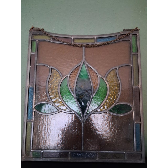 Art noveau floreal design glass en lead Real antique item, and with a depth at 1 cm lead , visual from both sides Church...