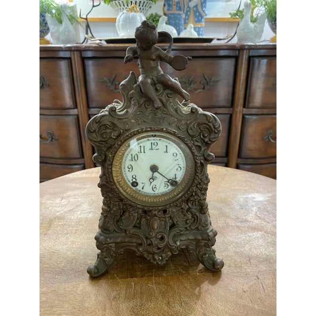 Early 20th Century Victorian Ansonia Bronze Clock With Cherub Pediment For Sale - Image 12 of 12