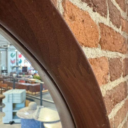 Vintage Round Mirror with Teak Frame For Sale - Image 4 of 6
