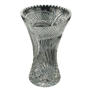 1950's Tall Vintage Crystal Flower Vase For Sale