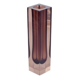 Square Smoke-Colored and Brown Art Glass Vase, Murano, Italy, 1960s For Sale