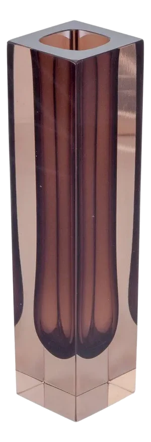 Square Smoke-Colored and Brown Art Glass Vase, Murano, Italy, 1960s