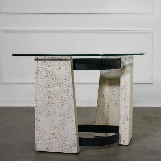 Metal 1960's Abstract Modern Plaster and Verdigris Iron Eye Shaped Side Table For Sale - Image 7 of 10