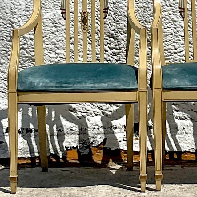 Vintage Regency Hand Painted Tromp L’oiel Swag Arm Chairs - a Pair For Sale - Image 10 of 13