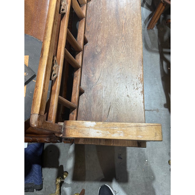 Vintage Rustic Chinoiserie Teak Bench W Two Drawers For Sale - Image 14 of 17