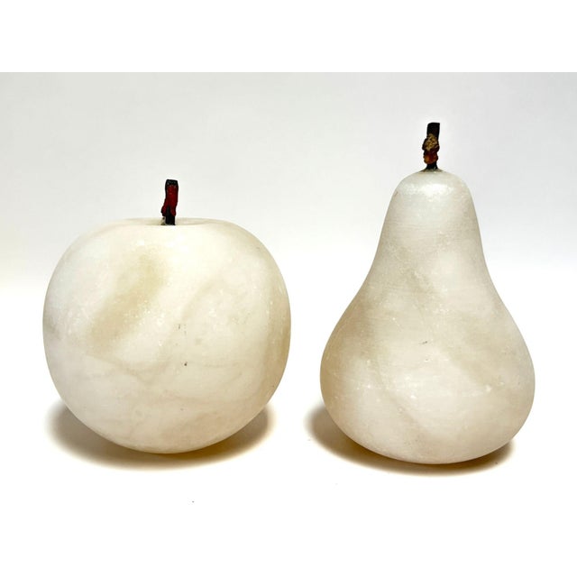 Hand-Carved Alabaster Fruit Sculptures Pear and Apple Collectible 1980s For Sale - Image 12 of 13