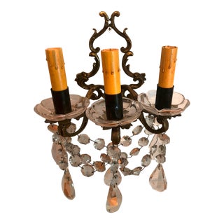 French Baccarat Crystal Brass Sconce For Sale