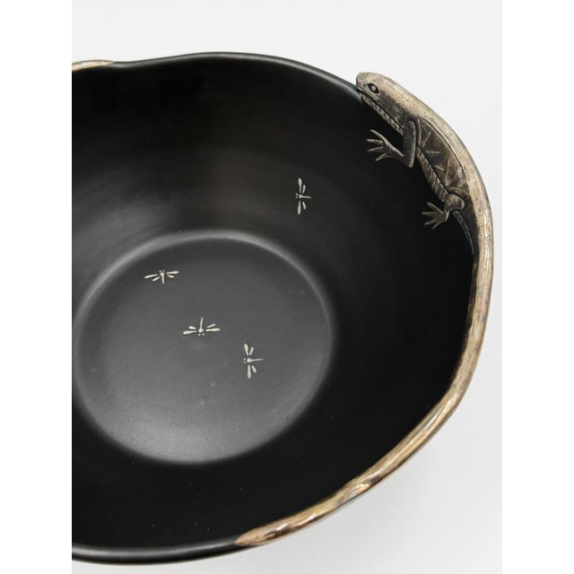 1980s Emilia Castillo Pure Silver Lizard & Black Porcelain Bowl, Mexican Silver Art For Sale - Image 15 of 18