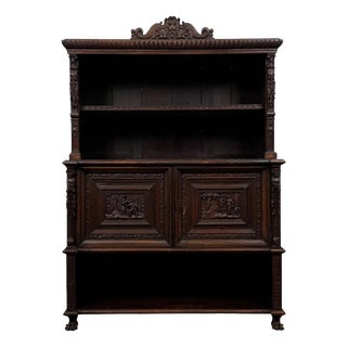 19th Century Antique Victorian Carved Oak Cupboard For Sale