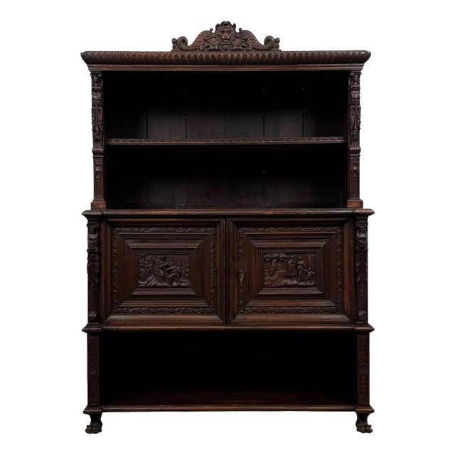 19th Century Antique Victorian Carved Oak Cupboard For Sale