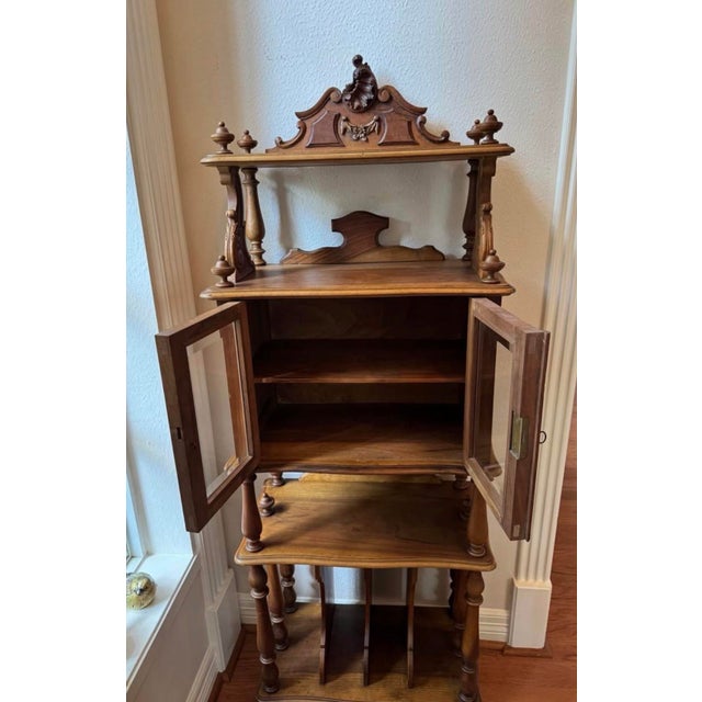 Rare French music stand or Etagere, with glass covered shelves & divided music storage area on the bottom. Beautiful...