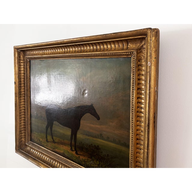1820s “Dark Bay Hunter in a Landscape” Antique Equestrian Horse Painting Oil on Canvas by James Barenger the Younger For Sale - Image 10 of 12
