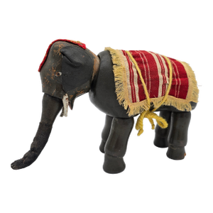 Antique German Schoenhut Humpty Dumpty Circus Elephant W. Blanket & Head Piece Wooden Toy