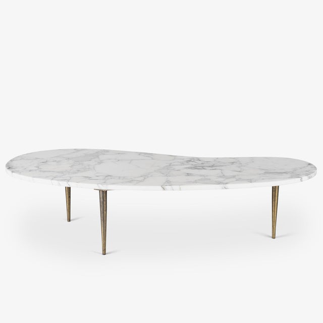 Italian Organic Form Carrara Marble Cocktail Table With Brass Legs For Sale In New York - Image 6 of 10