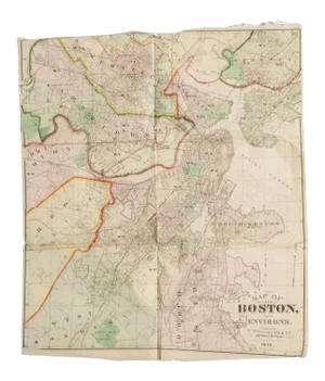 Antique Folding Map of City of Boston and Its Environs 1874