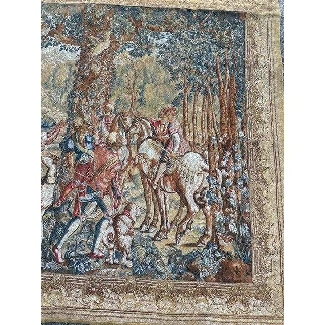 Discover the elegance of this mid-century French hand-printed tapestry featuring the exquisite design of « The month of...