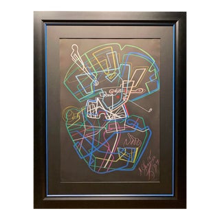 1980s Mihail Chemiakin "Personnage a La Pipe #2" Original Drawing, Framed For Sale