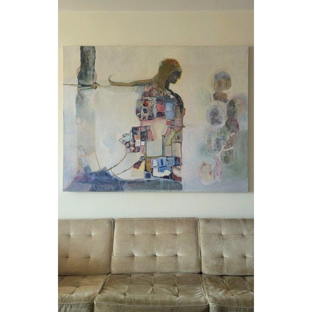 Title: In the Crumbling Sculpture Garden (She Knelt Down) 48 X 60 Inch Contemporary Abstract Expressionist, Figurative Oil...