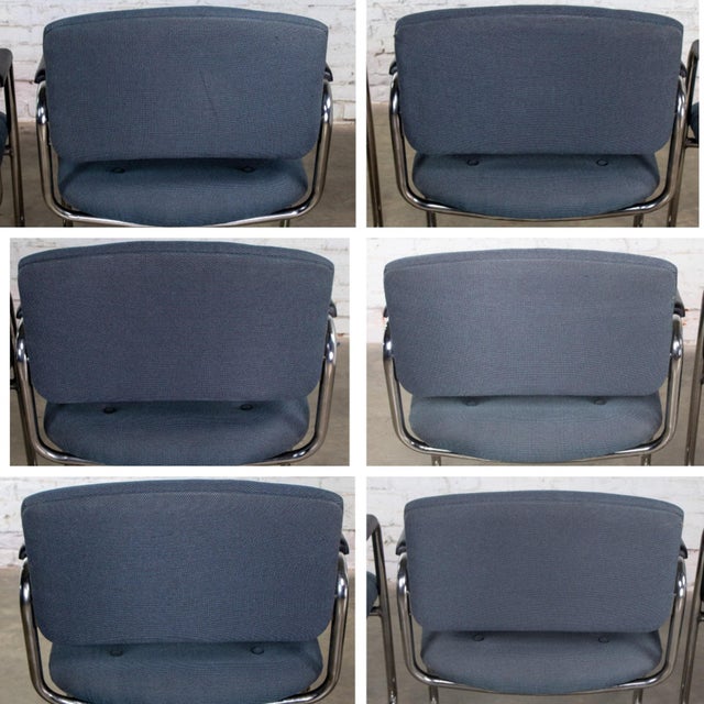 Steelcase Late 20th Century Modern Set of 6 Chrome Cantilever Chairs W/Gray Fabric by United Chair Company For Sale - Image 4 of 18