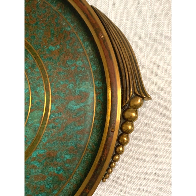 Art Deco Swedish Art Deco Verdigris Enamel and Bronze Tray by Carl Sørensen, Circa 1930s For Sale - Image 3 of 9