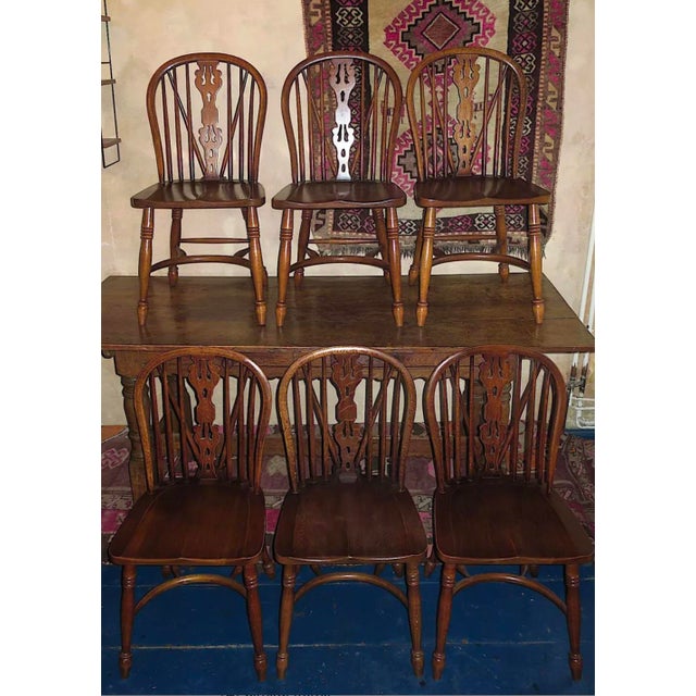 Mid-Century Oak Lyre-Back Windsor Chairs, Set of 6 For Sale - Image 6 of 17
