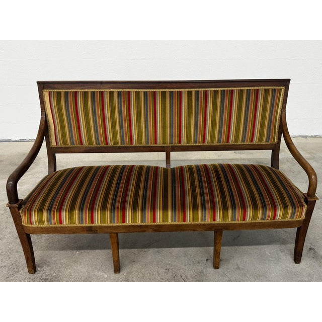 Brown Directoire-Style Striped Walnut Bench, 19th Century For Sale - Image 8 of 8