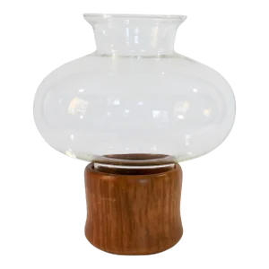 Mid Century Modern Teak and Glass Candle Holder