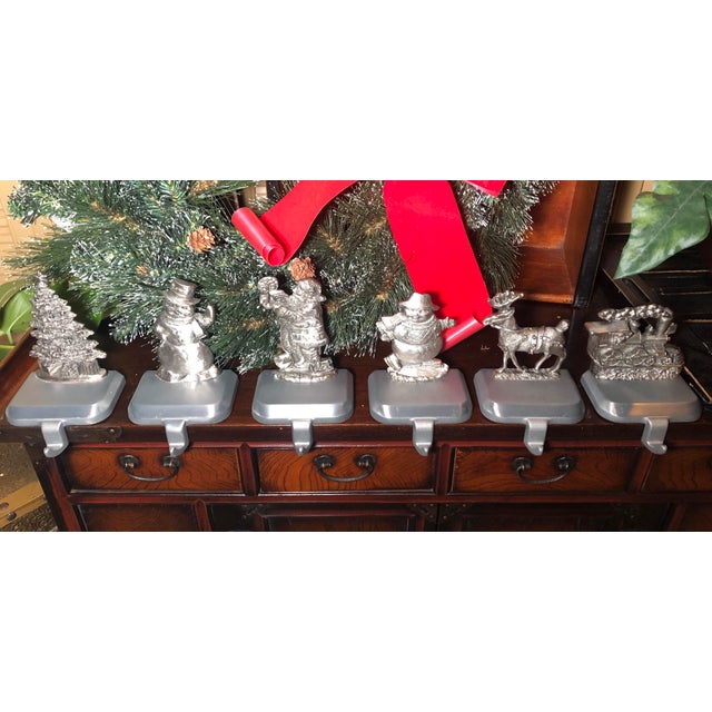 Set of 6 Christmas Stocking Holders Hangers Esl Pewter Metal Chairish