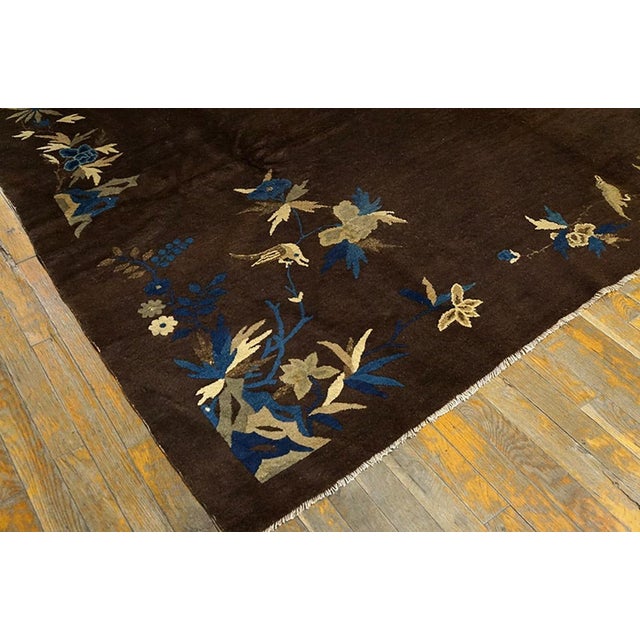 1890s Brown Floral Medallion Antique Chinese Peking Rug 8'2" X 9'5" Hand Knotted Wool Carpet For Sale - Image 4 of 4