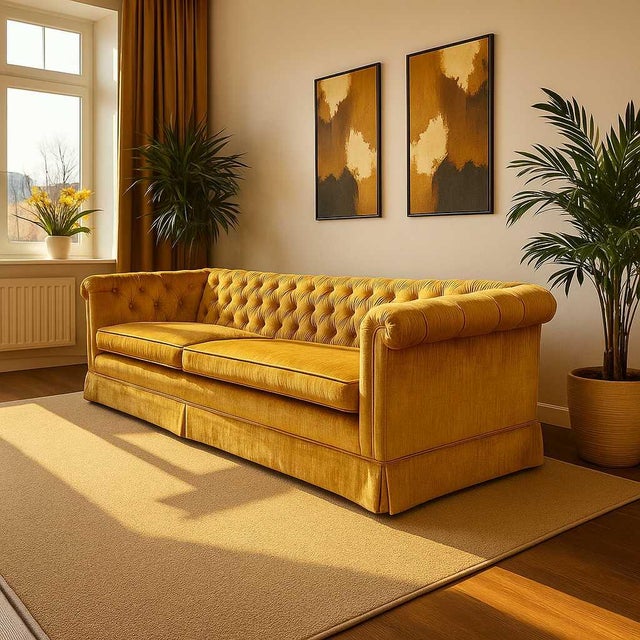 Vintage Hollywood Regency Gold Velvet Tufted Sofa, Mid-Century For Sale - Image 16 of 16