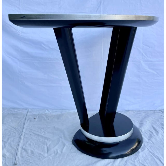1980s Postmodern Black Lacquer Art Deco Demi-Lune Console Table For Sale In Los Angeles - Image 6 of 13
