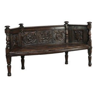 18th Century Italian Hall Bench with Wood Carvings For Sale