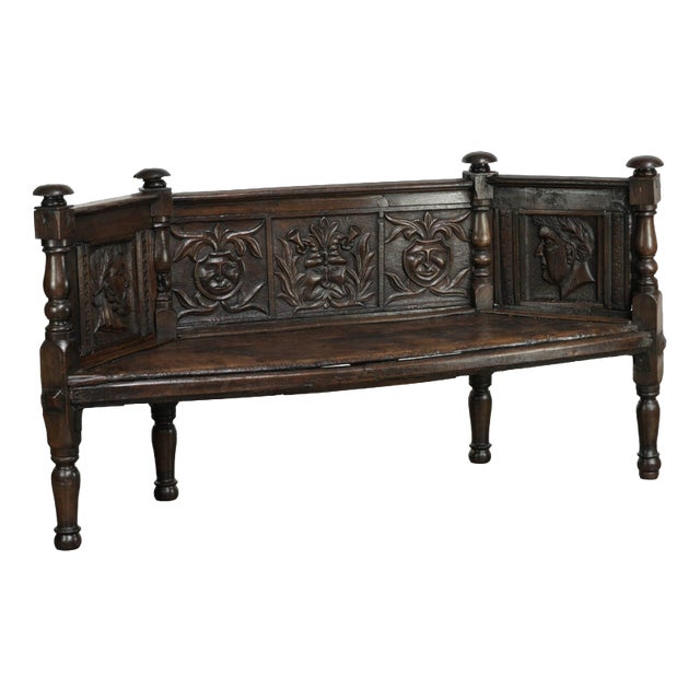 18th Century Italian Hall Bench with Wood Carvings For Sale