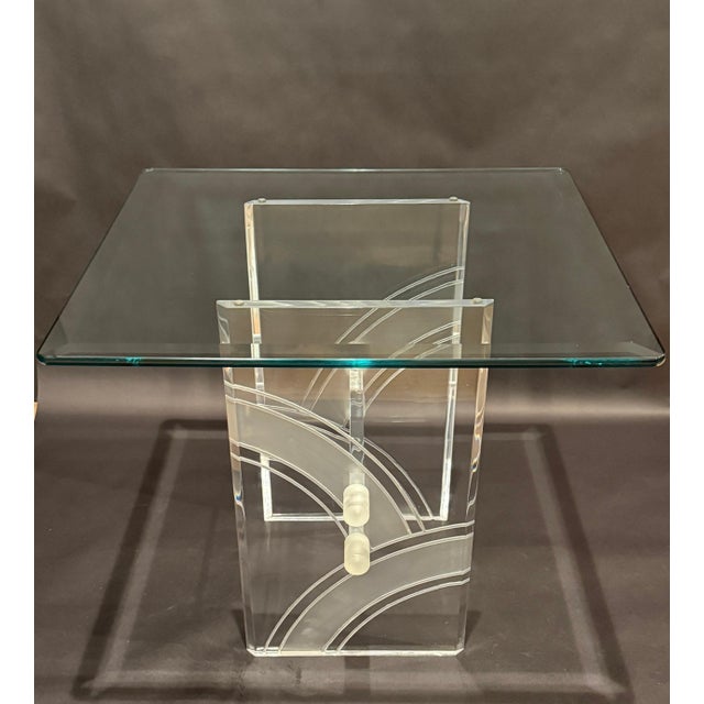Late 20th Century Etched Lucite And Glass Side Table For Sale - Image 4 of 9