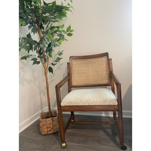 Restored Vintage Mid-Century Cane Back Desk Chair – Dark Walnut Finish" the back was freshly restored, the wood is fully...