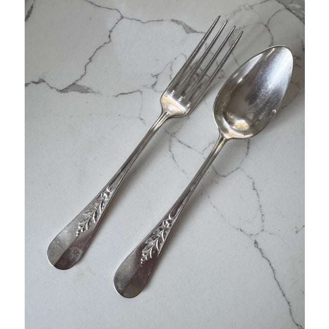 French Antique Orfevrerie Christofle "Canaux Laurier" Monogramed Cutlery Set of 24 - 12 Dinner Knife and 12 Fork - 8" Long For Sale - Image 3 of 11