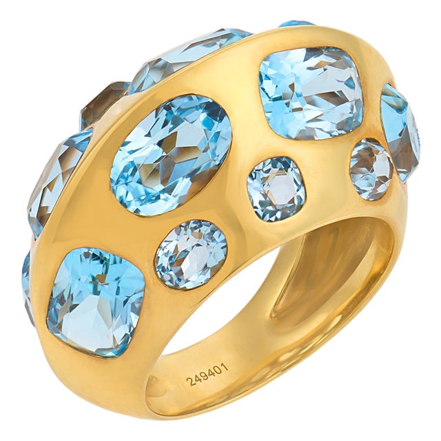 Mid 20th Century Seaman Schepps 13.00 Carat Blue Topaz 18k Yellow Gold Antibes Ring, Size 6.25 For Sale
