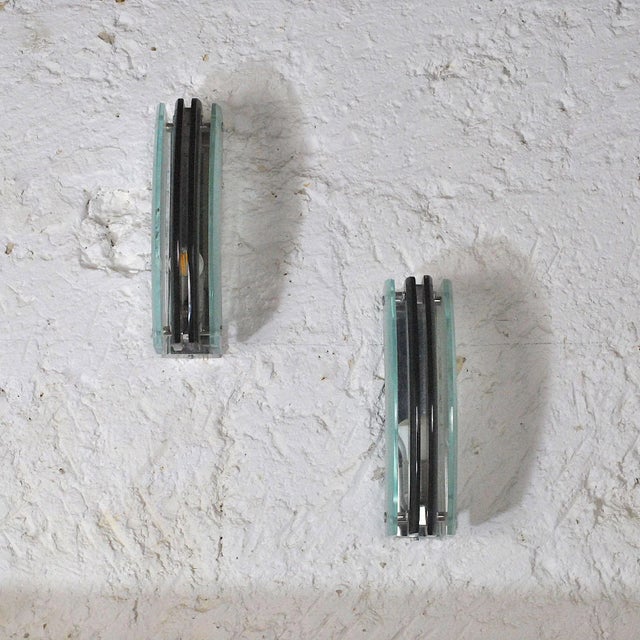 Fontana Arte Ground Satin Crystal Sconces in the Style of Fontana Arte, 1960s, Set of 2 For Sale - Image 4 of 9