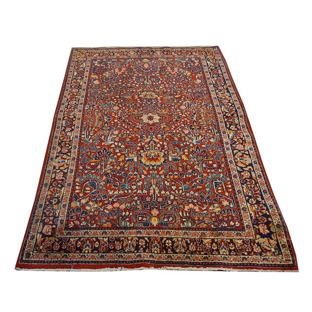 Persian Antique Persian Sarouk Wool 4x7 Red, Blue & Ivory Handmade Area Rug #9900111 For Sale - Image 3 of 6