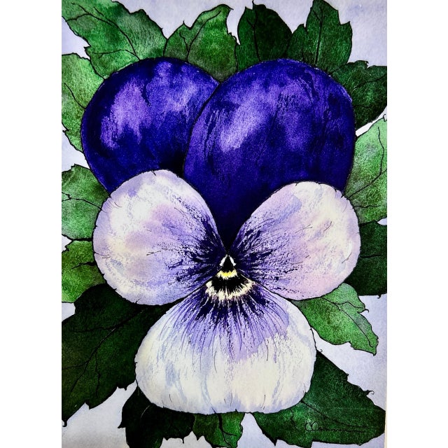 Original Watercolor Painting of a Perfect Purple “Viola” For Sale