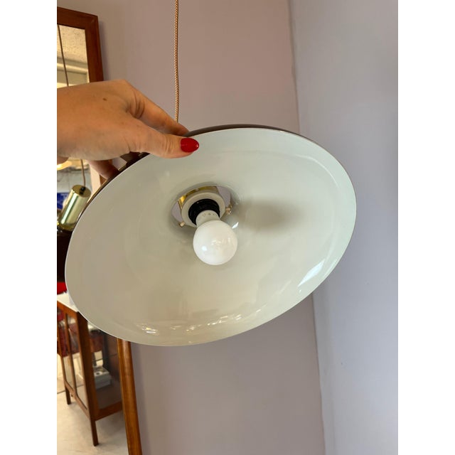 Brown Danish Hanging Lamp with Brown Brass For Sale - Image 8 of 11