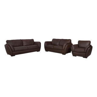 A399 3-Seater, 2-Seater and Lounge Chair in Dark Brown Leather from Natuzzi Editions, Set of 3 For Sale
