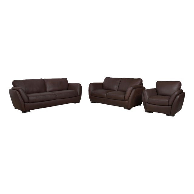 A399 3-Seater, 2-Seater and Lounge Chair in Dark Brown Leather from Natuzzi Editions, Set of 3 For Sale