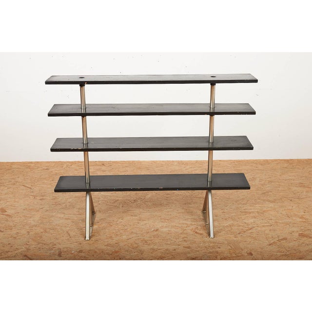 Freestanding Shelving Unit in Nickel-Plated Steel Tube Frame and Wood Shelves, 1930s For Sale - Image 5 of 17