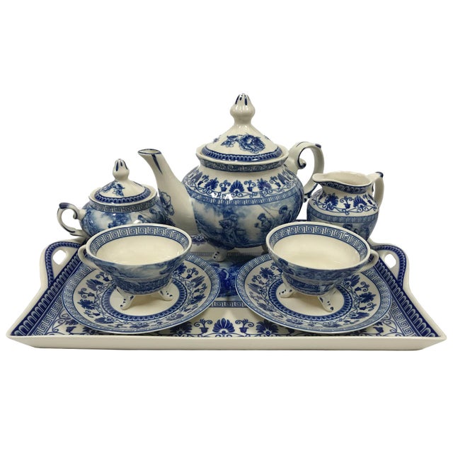 Liberty Blue Transferware Porcelain Tea Set With Tray ...